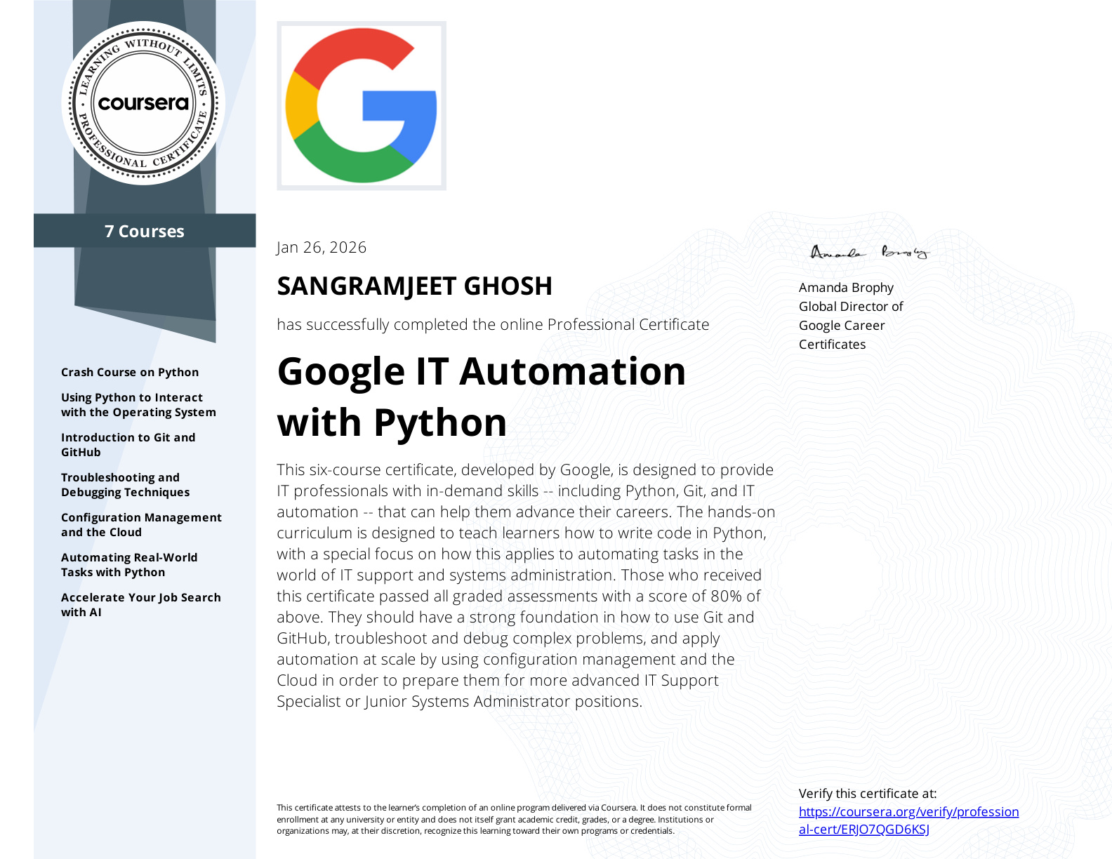 Coursera Certificate ERJO7QGD6KSJ