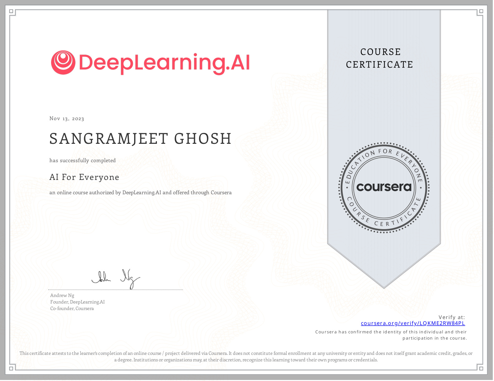 Coursera Certificate LQKME2RW84PL