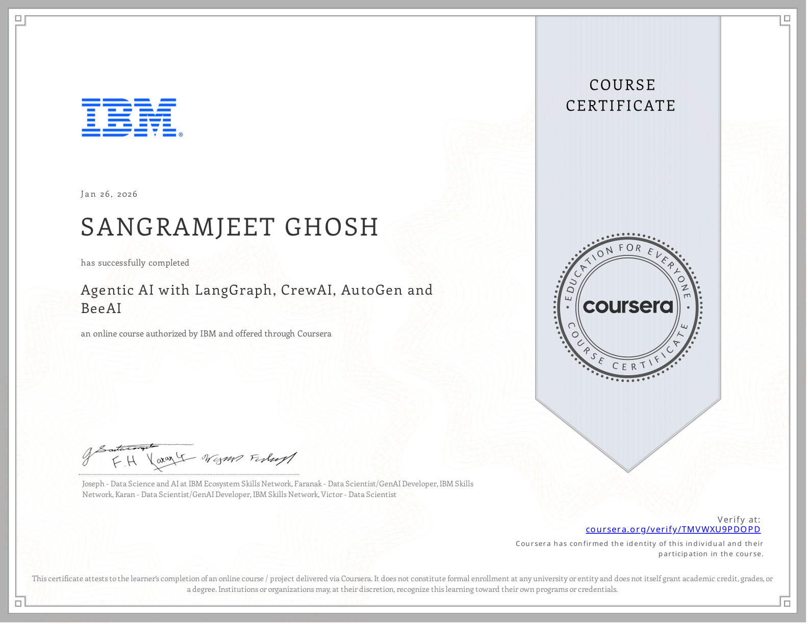 Coursera Certificate TMVWXU9PDOPD